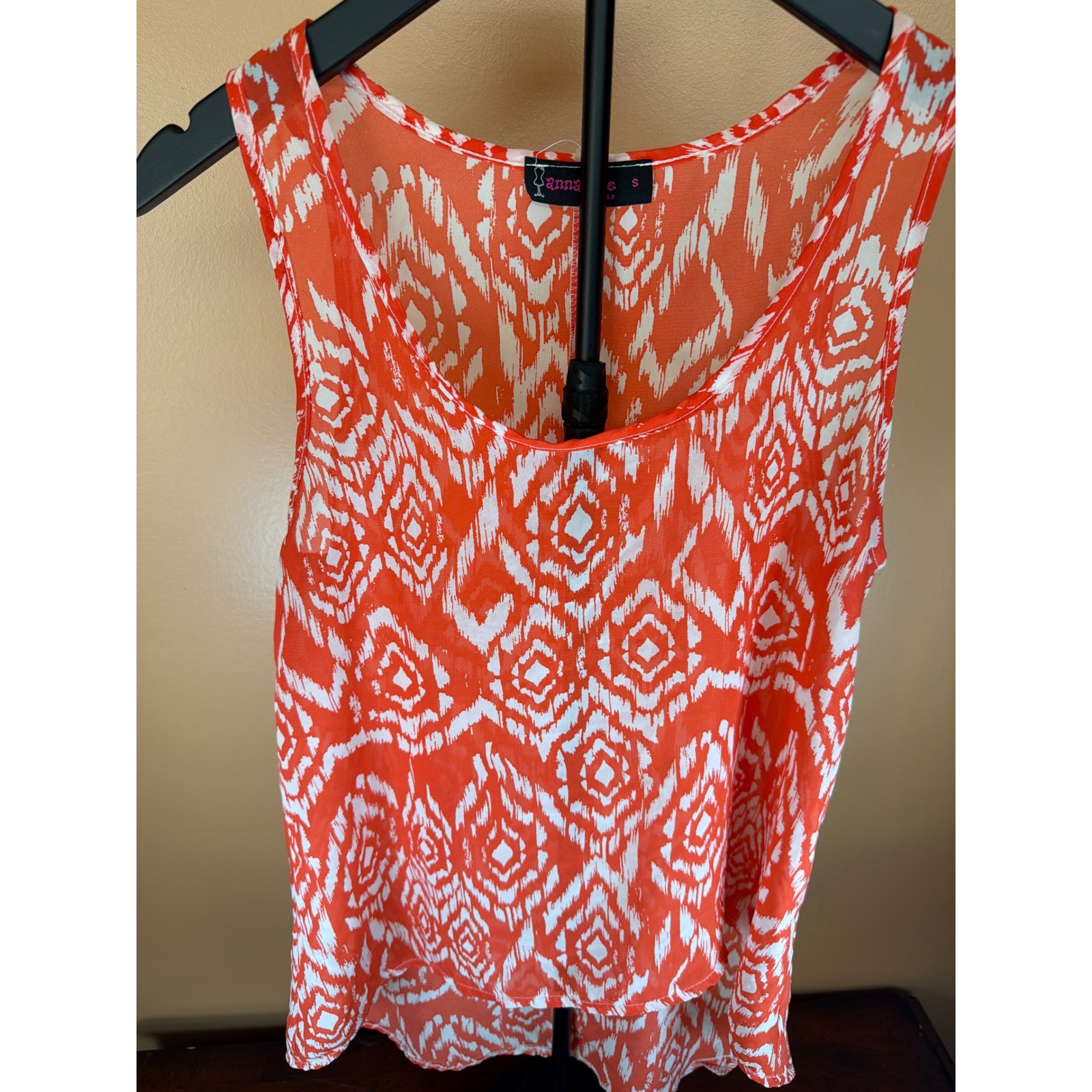 Annabelle Womens Orange White Ikat Geometric Scoop Neck High Low Tank Top Small